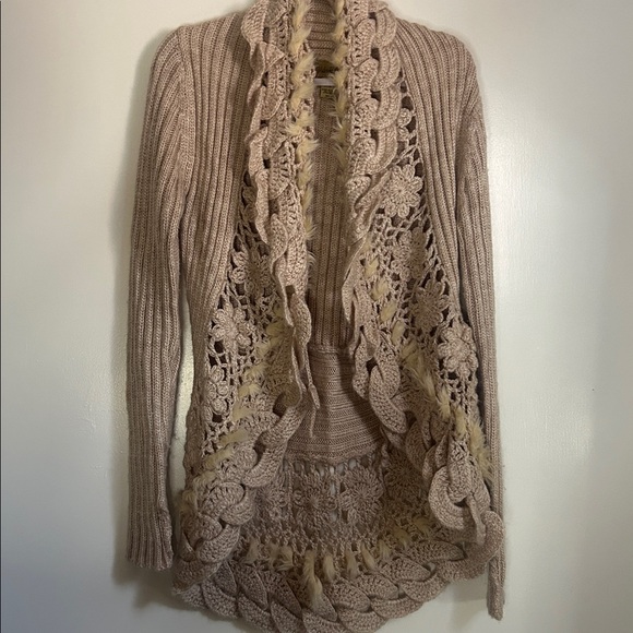 Faux Fur Crochet Knit Cardigan - Picture 1 of 5